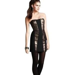 NWT French Connection Duotone Strapless Dress Black Metallic Bronze Sz 0 $268